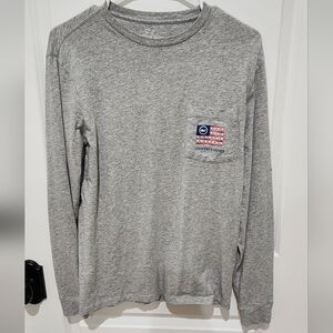 Vineyard Vines Men's Heather Gray Long Sleeve Tee With Baseball Theme